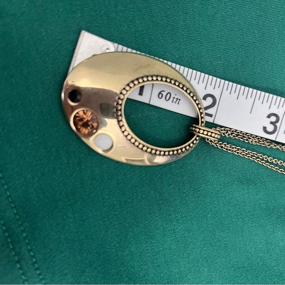 Lia Sophia Gold-tone Dual chain Design Necklace‎ Open Oval Pendant 31" - Picture 10 of 16